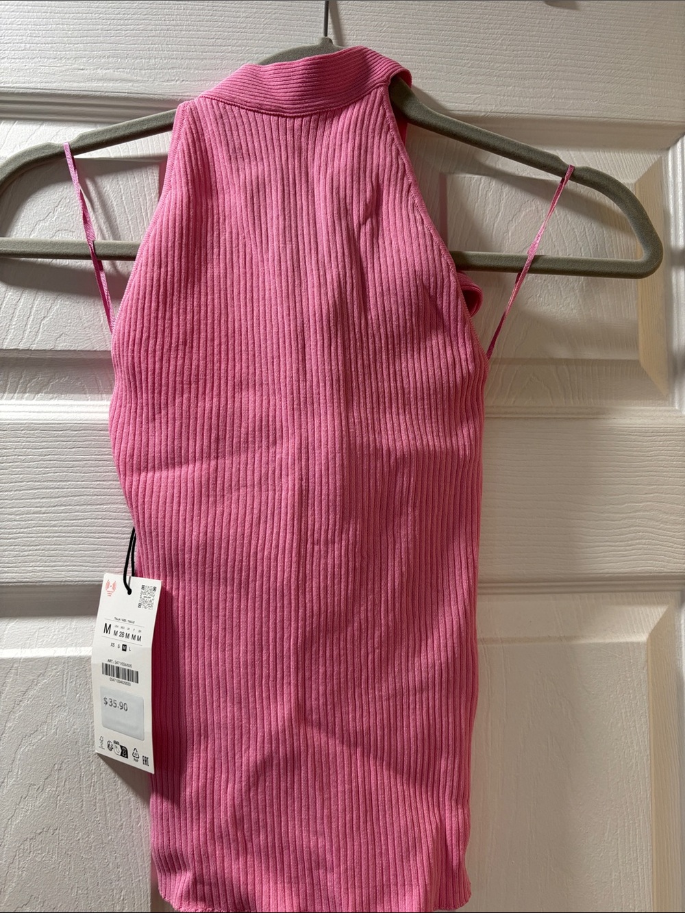 Mango Ribbed Halter Top - Bright Pink